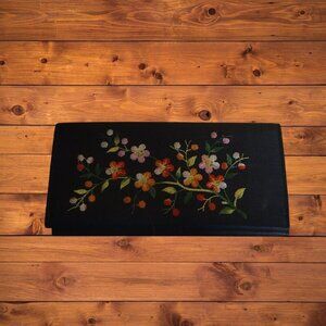 Embroidered Floral Black  Multicolored Snap Closure Billfold Wallet Colorful